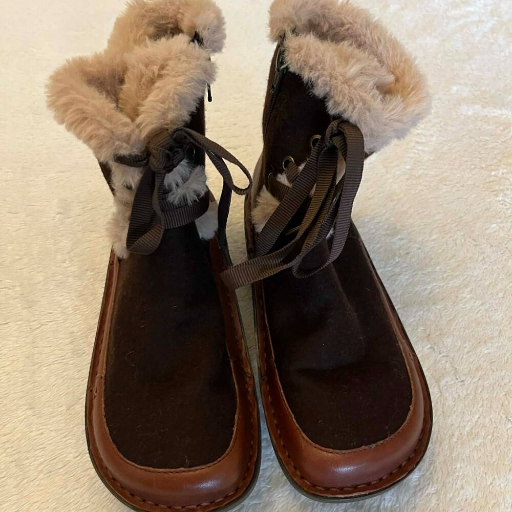 Alegria Twisp Hazelnut Boots Wool with faux fur trim Women's size Eur 37/US 6.5